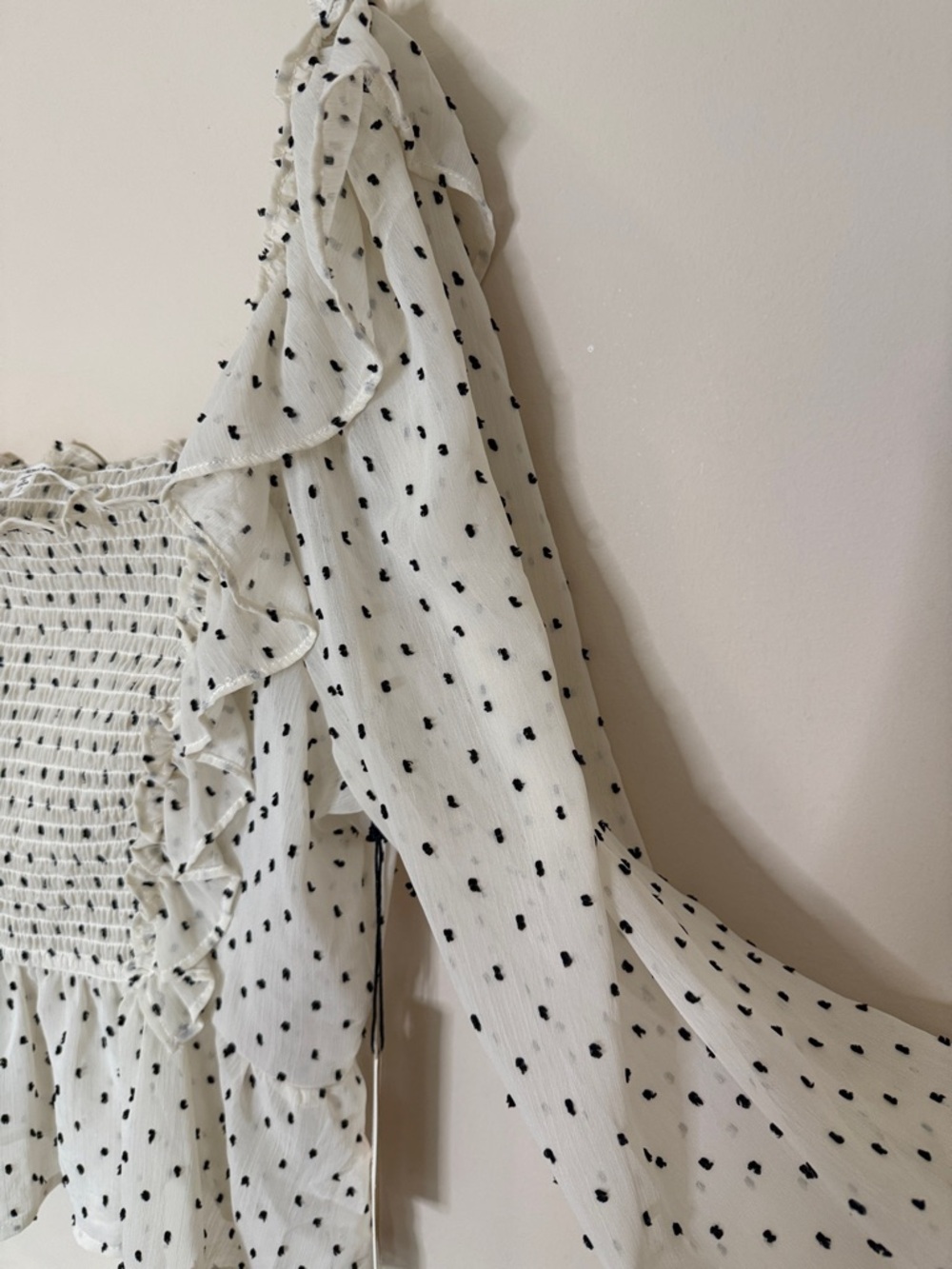 june & hudson White Smocked Peplum Blouse with Black Dot Print Plus size 1X - Picture 3 of 13